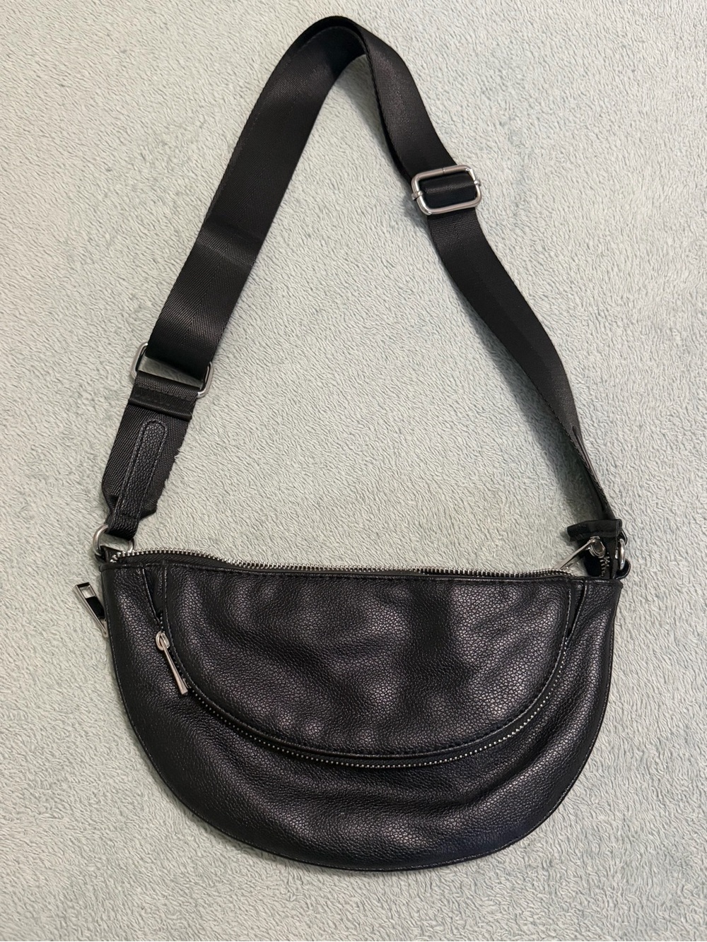 Sondra Roberts Black Crescent-Shape Leather Crossbody